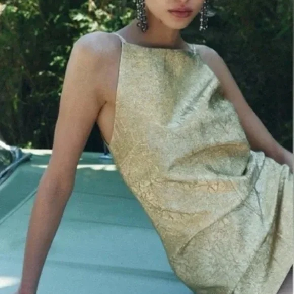 Zara Collection Shiny Gold Halter-style Mini Dress Medium - Picture 4 of 10
